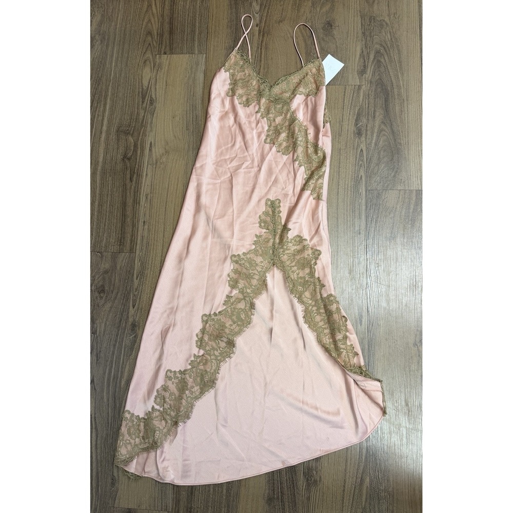 Zara Collection Y2K Lace Tank Dress Satin Pink Brown Fairy Asymmetric Slip
